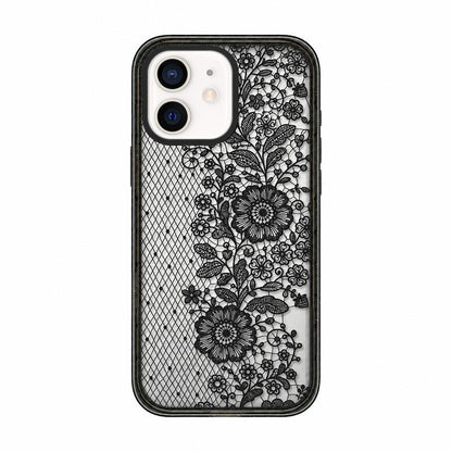 For iPhone 12 Lace Bow Printed Acrylic TPU Phone Case - Half Lace Flower - EDA009698020E