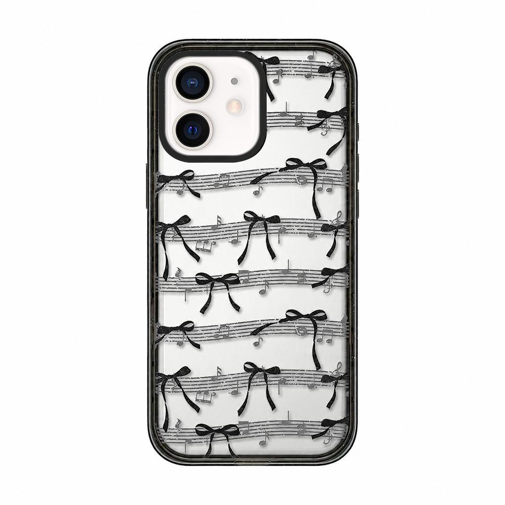 For iPhone 11 Lace Bow Printed Acrylic TPU Phone Case - Musical Note Black Bow - EDA009698023A
