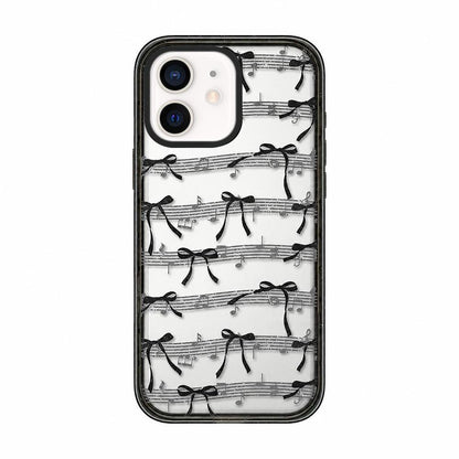 For iPhone 11 Lace Bow Printed Acrylic TPU Phone Case - Musical Note Black Bow - EDA009698023A