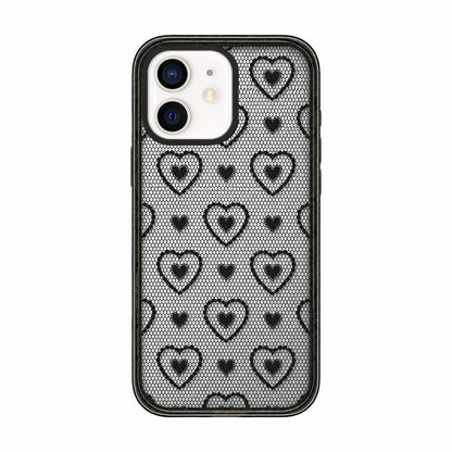 For iPhone 11 Lace Bow Printed Acrylic TPU Phone Case - Black Heart Fishing Net - EDA009698023C