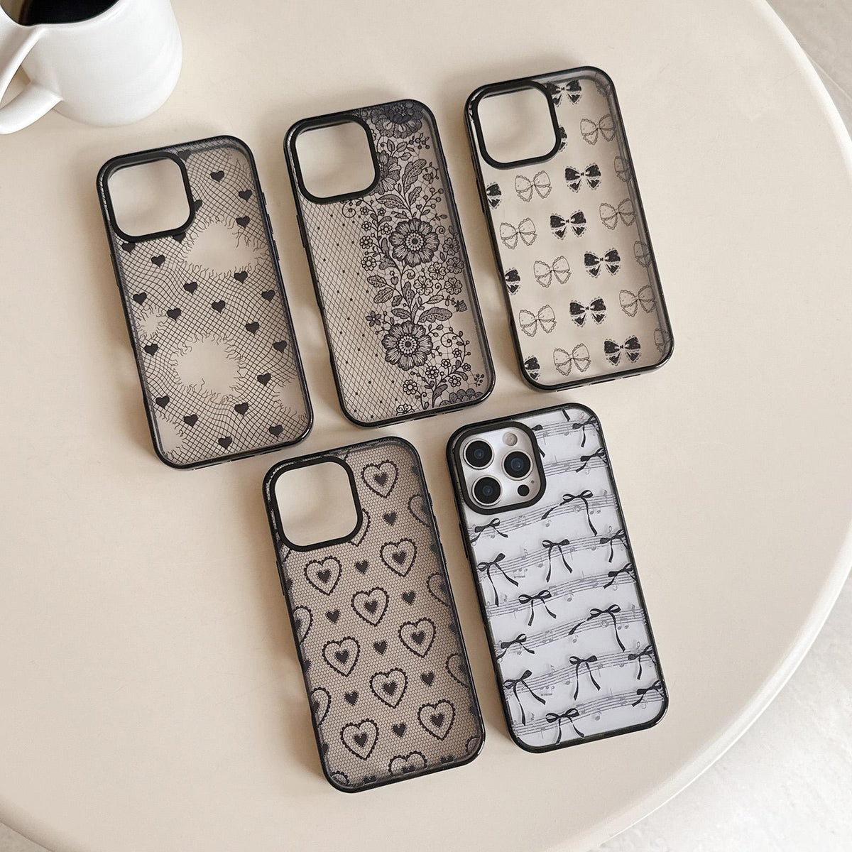 For iPhone 16 Lace Bow Printed Acrylic TPU Phone Case - Window Blue Dog and Brown Dog - EDA009698008D