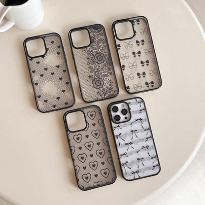 For iPhone 17 Pro Lace Bow Printed Acrylic TPU Phone Case - Musical Note Black Bow - EDA009698002A