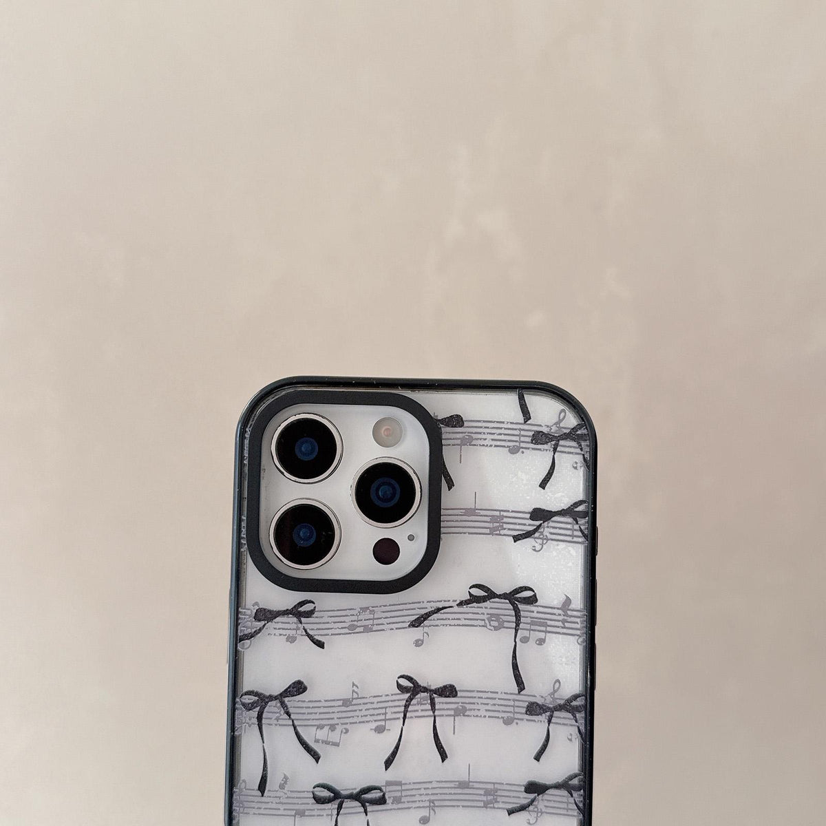 For iPhone 15 Pro Lace Bow Printed Acrylic TPU Phone Case - Musical Note Black Bow - EDA009698010A