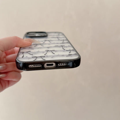 For iPhone 14 Plus Lace Bow Printed Acrylic TPU Phone Case - Black Heart Fishing Net - EDA009698013C