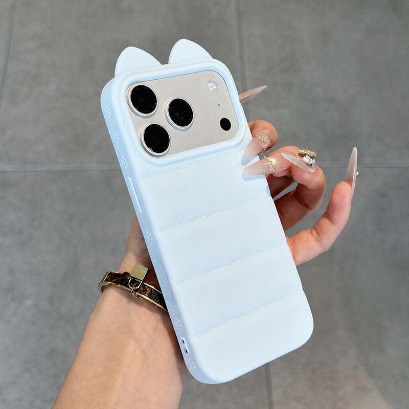 For iPhone 17 Pro Max Cute 3D Cat Ear Silicone Shockproof Phone Case - Blue - EDA009698301B