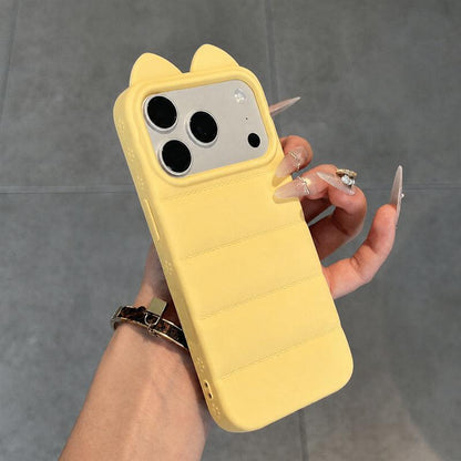 For iPhone 17 Pro Max Cute 3D Cat Ear Silicone Shockproof Phone Case - Yellow - EDA009698301C