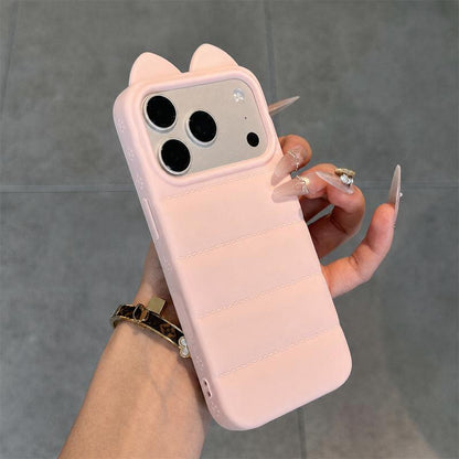 For iPhone 17 Pro Cute 3D Cat Ear Silicone Shockproof Phone Case - Pink - EDA009698302A