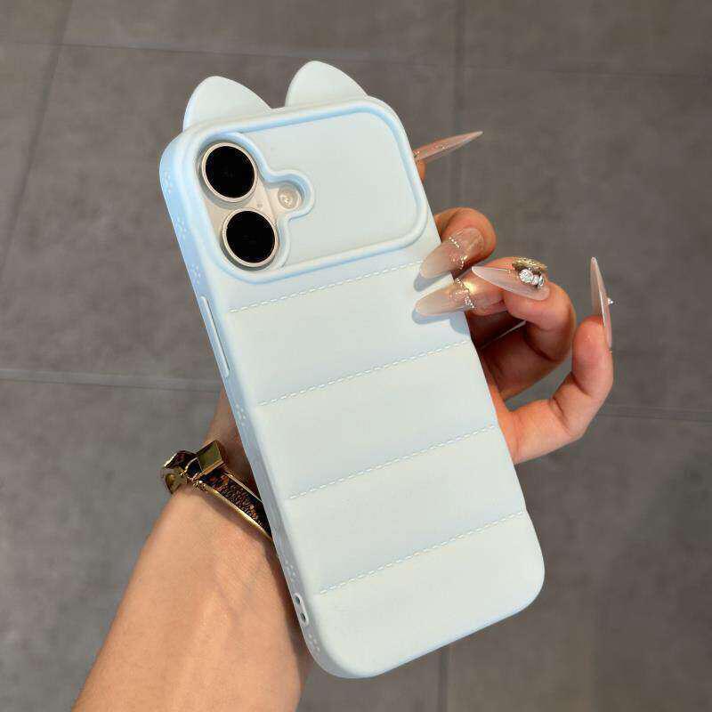 For iPhone 17 Cute 3D Cat Ear Silicone Shockproof Phone Case - Blue - EDA009698303B
