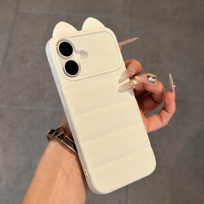 For iPhone 17 Cute 3D Cat Ear Silicone Shockproof Phone Case - White - EDA009698303D