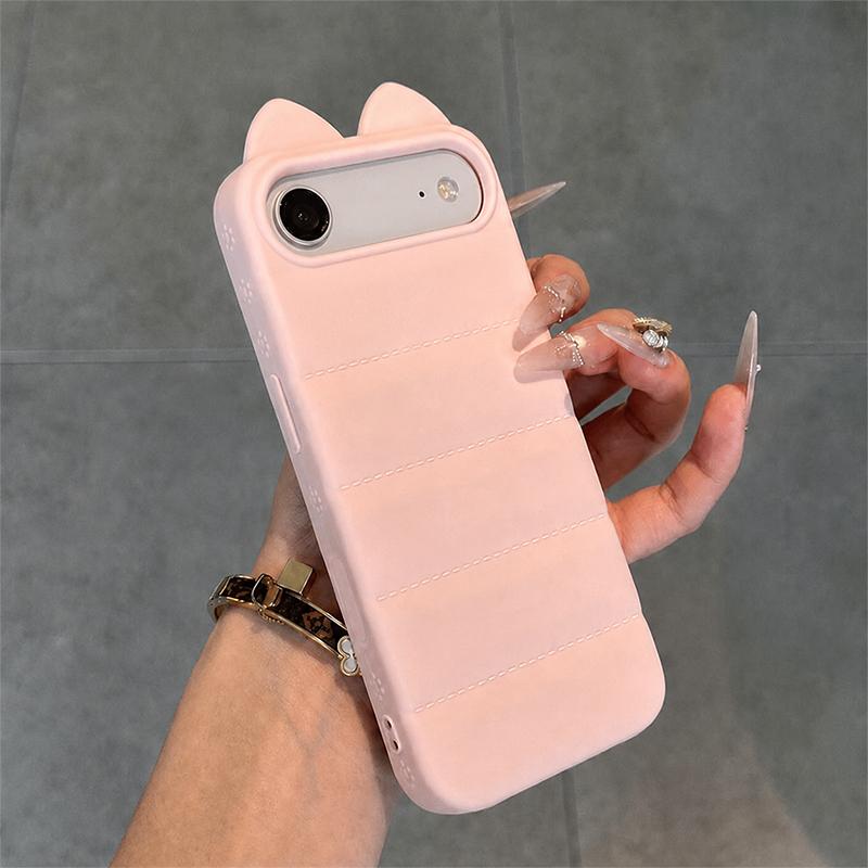 For iPhone Air Cute 3D Cat Ear Silicone Shockproof Phone Case - Pink - EDA009698304A