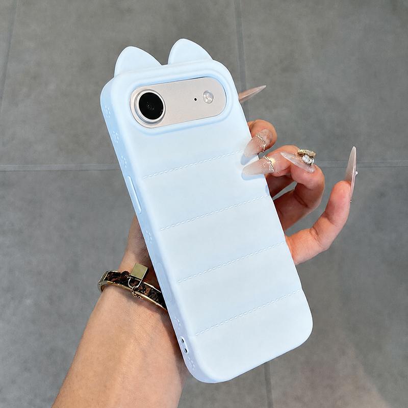 For iPhone Air Cute 3D Cat Ear Silicone Shockproof Phone Case - Blue - EDA009698304B
