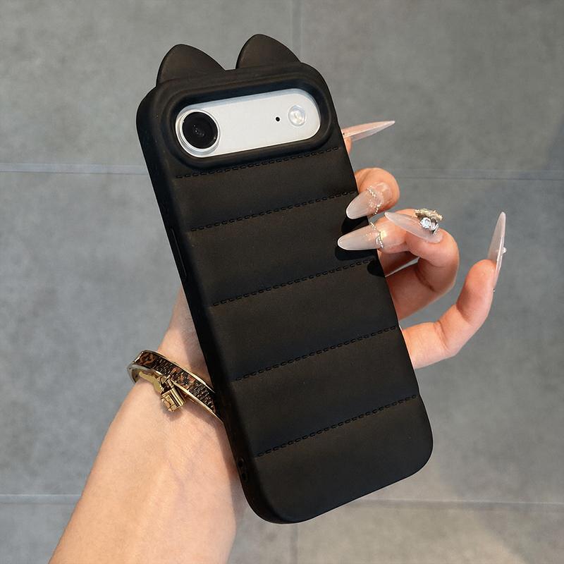 For iPhone Air Cute 3D Cat Ear Silicone Shockproof Phone Case - Black - EDA009698304E