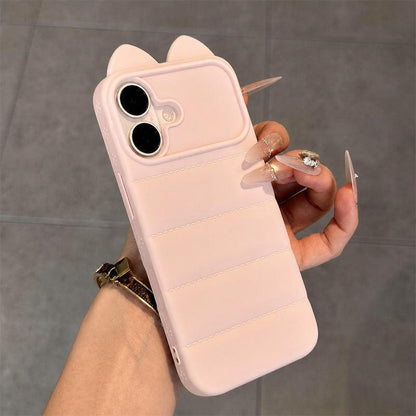 For iPhone 16 Plus Cute 3D Cat Ear Silicone Shockproof Phone Case - Pink - EDA009698307A