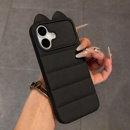 For iPhone 16 Plus Cute 3D Cat Ear Silicone Shockproof Phone Case - Black - EDA009698307E