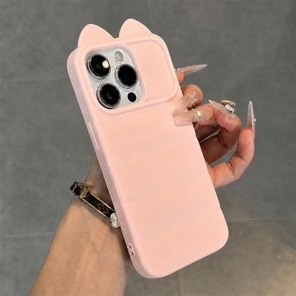 For iPhone 15 Pro Max Cute 3D Cat Ear Silicone Shockproof Phone Case - Pink - EDA009698309A