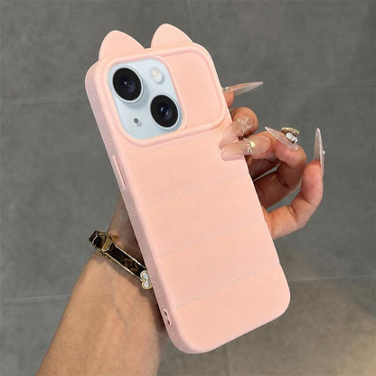 For iPhone 15 Cute 3D Cat Ear Silicone Shockproof Phone Case - Pink - EDA009698312A