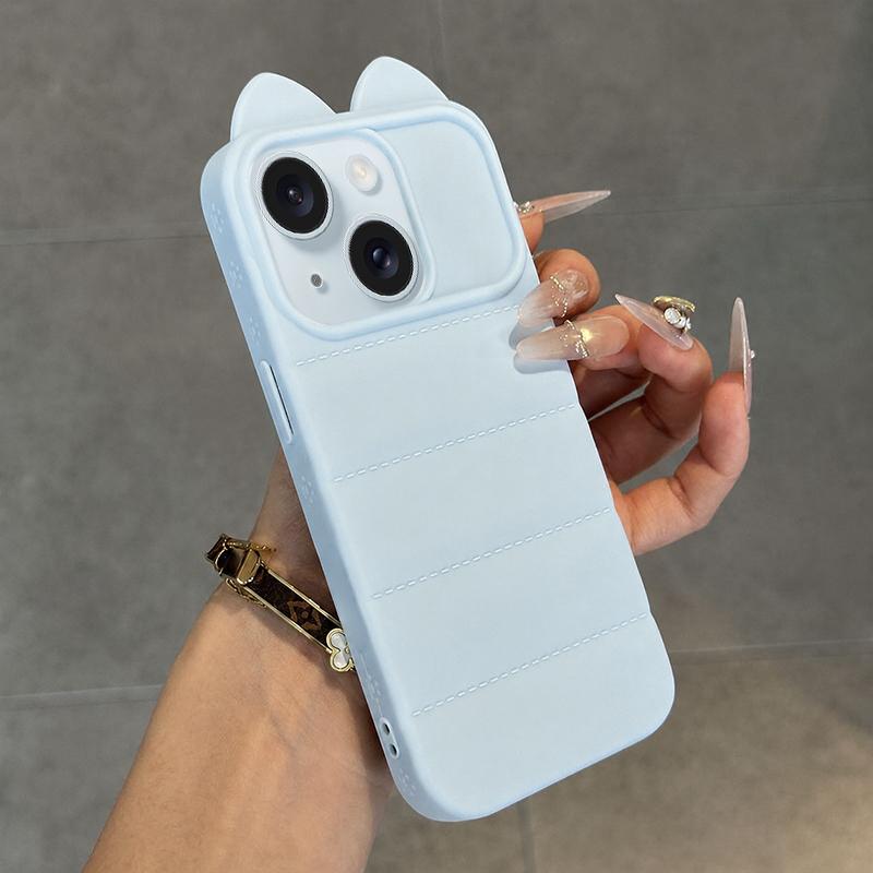 For iPhone 15 Cute 3D Cat Ear Silicone Shockproof Phone Case - Blue - EDA009698312B