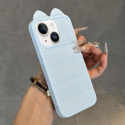 For iPhone 14 Plus Cute 3D Cat Ear Silicone Shockproof Phone Case - Blue - EDA009698313B