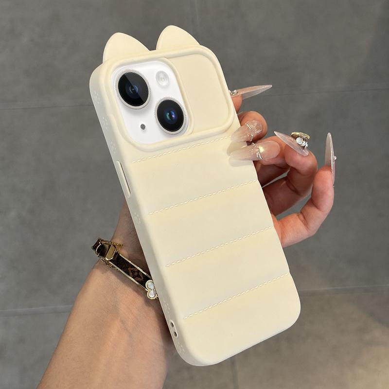 For iPhone 14 Plus Cute 3D Cat Ear Silicone Shockproof Phone Case - White - EDA009698313D