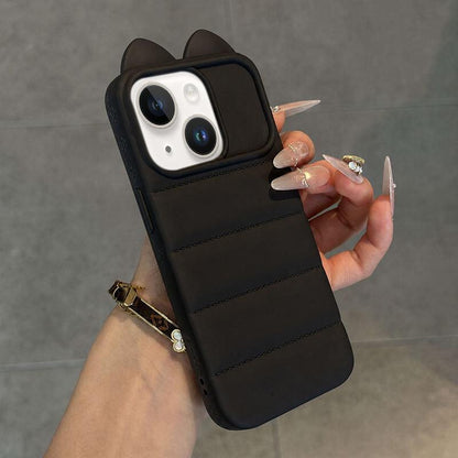 For iPhone 14 Plus Cute 3D Cat Ear Silicone Shockproof Phone Case - Black - EDA009698313E