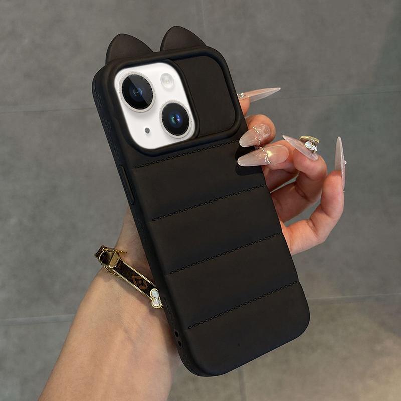 For iPhone 14 Cute 3D Cat Ear Silicone Shockproof Phone Case - Black - EDA009698314E