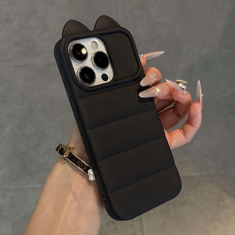 For iPhone 13 Pro Max Cute 3D Cat Ear Silicone Shockproof Phone Case - Black - EDA009698317E
