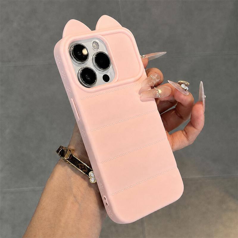 For iPhone 13 Pro Cute 3D Cat Ear Silicone Shockproof Phone Case - Pink - EDA009698318A