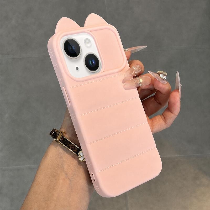 For iPhone 13 Cute 3D Cat Ear Silicone Shockproof Phone Case - Pink - EDA009698319A