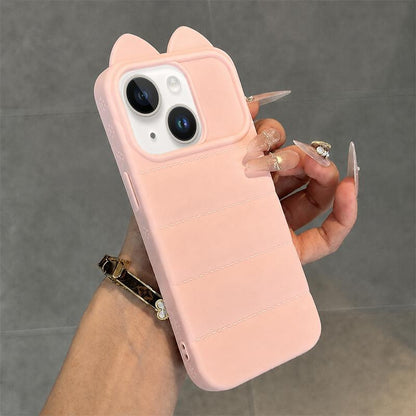 For iPhone 13 Cute 3D Cat Ear Silicone Shockproof Phone Case - Pink - EDA009698319A