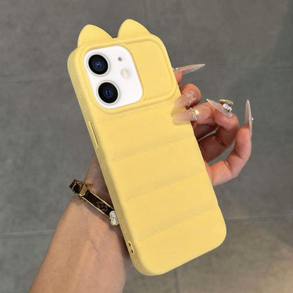 For iPhone 12 Cute 3D Cat Ear Silicone Shockproof Phone Case - Yellow - EDA009698320C