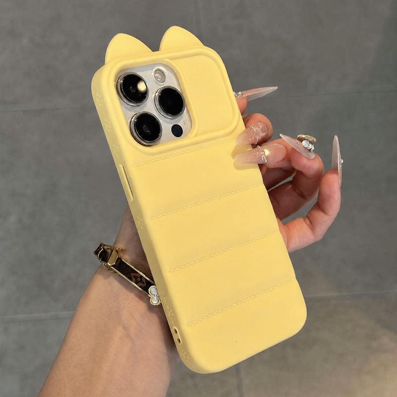 For iPhone 12 Pro Max Cute 3D Cat Ear Silicone Shockproof Phone Case - Yellow - EDA009698321C