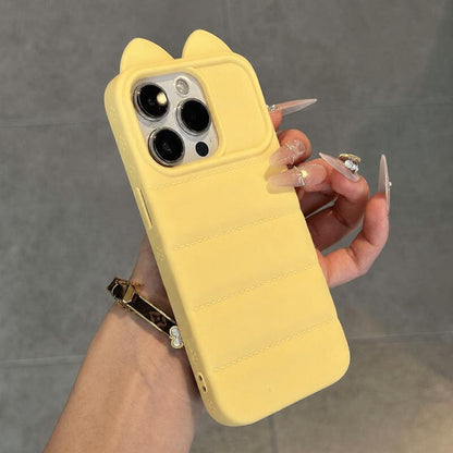 For iPhone 12 Pro Max Cute 3D Cat Ear Silicone Shockproof Phone Case - Yellow - EDA009698321C