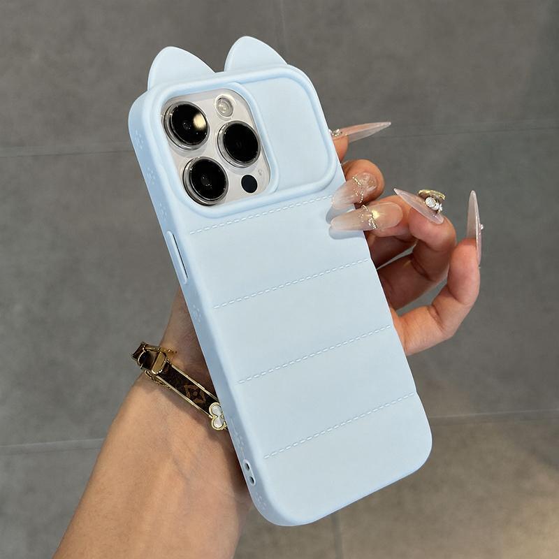 For iPhone 12 Pro Cute 3D Cat Ear Silicone Shockproof Phone Case - Blue - EDA009698322B
