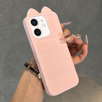 For iPhone 11 Cute 3D Cat Ear Silicone Shockproof Phone Case - Pink - EDA009698323A