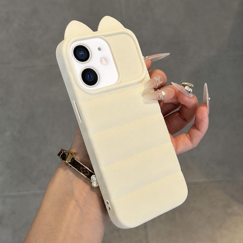 For iPhone 11 Cute 3D Cat Ear Silicone Shockproof Phone Case - White - EDA009698323D