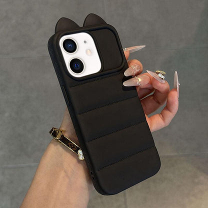 For iPhone 11 Cute 3D Cat Ear Silicone Shockproof Phone Case - Black - EDA009698323E