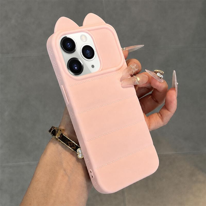 For iPhone 11 Pro Max Cute 3D Cat Ear Silicone Shockproof Phone Case - Pink - EDA009698324A