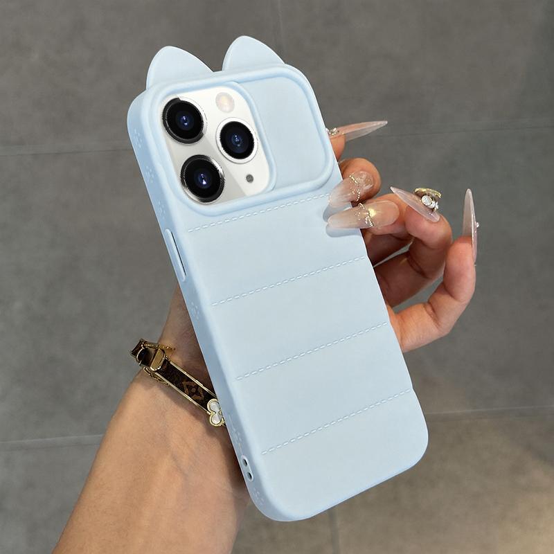 For iPhone 11 Pro Max Cute 3D Cat Ear Silicone Shockproof Phone Case - Blue - EDA009698324B