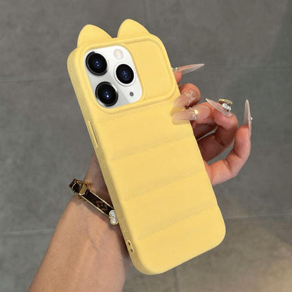 For iPhone 11 Pro Max Cute 3D Cat Ear Silicone Shockproof Phone Case - Yellow - EDA009698324C
