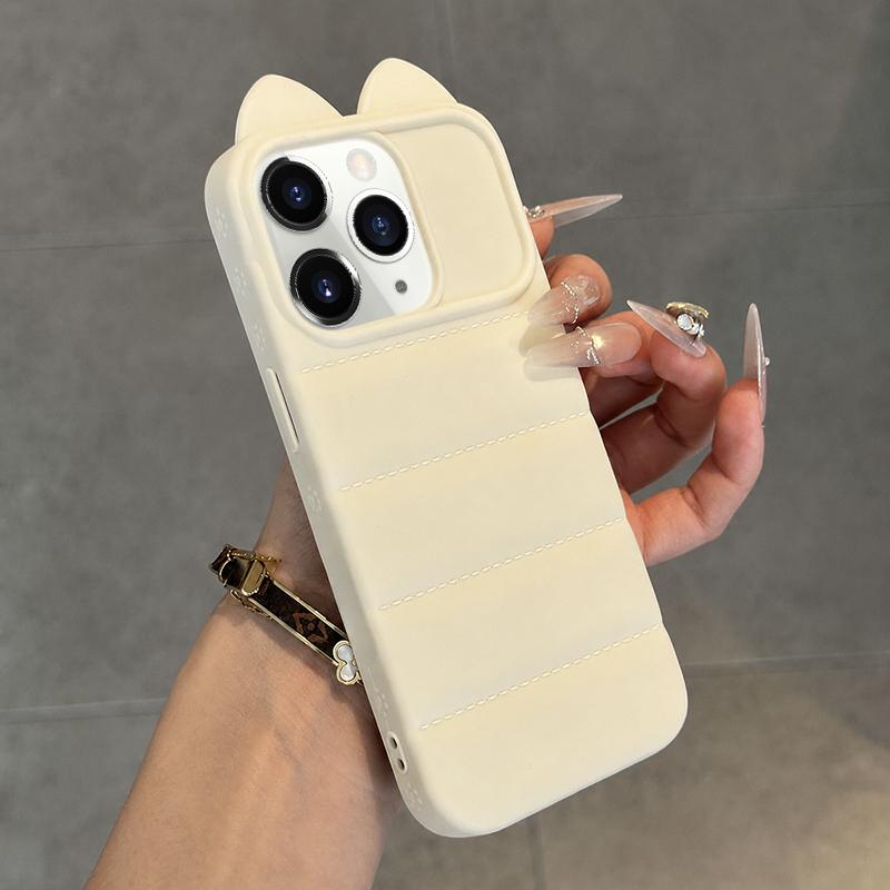 For iPhone 11 Pro Max Cute 3D Cat Ear Silicone Shockproof Phone Case - White - EDA009698324D