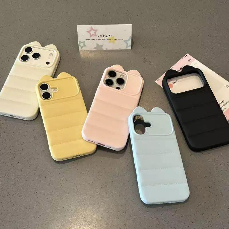 For iPhone 12 Cute 3D Cat Ear Silicone Shockproof Phone Case - Black - EDA009698320E