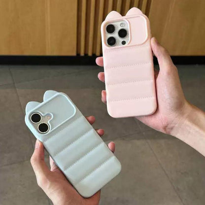 For iPhone 15 Cute 3D Cat Ear Silicone Shockproof Phone Case - Black - EDA009698312E