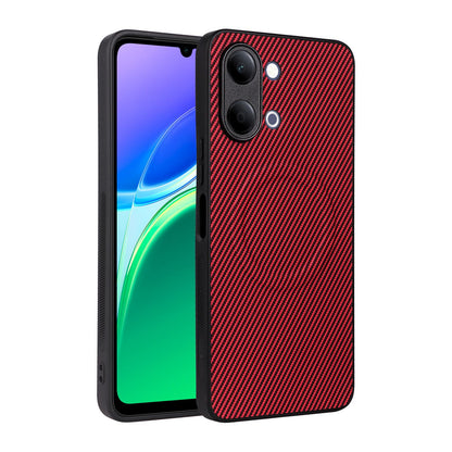For vivo Y05 4G / Y21 5G 2026 Precise Cutout Carbon Fiber Texture Vegan Leather Phone Case - Red - EDA009698502B