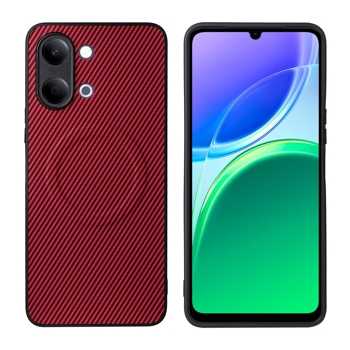 For vivo Y05 4G / Y21 5G 2026 Precise Cutout Carbon Fiber Texture Vegan Leather Phone Case - Red - EDA009698502B