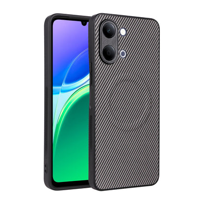For vivo Y05 4G / Y21 5G 2026 Precise Cutout Carbon Fiber Texture Vegan Leather Phone Case - Grey - EDA009698502C