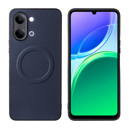For vivo Y05 4G / Y21 5G 2026 Precise Cutout Carbon Fiber Texture Vegan Leather Phone Case - Blue - EDA009698502D