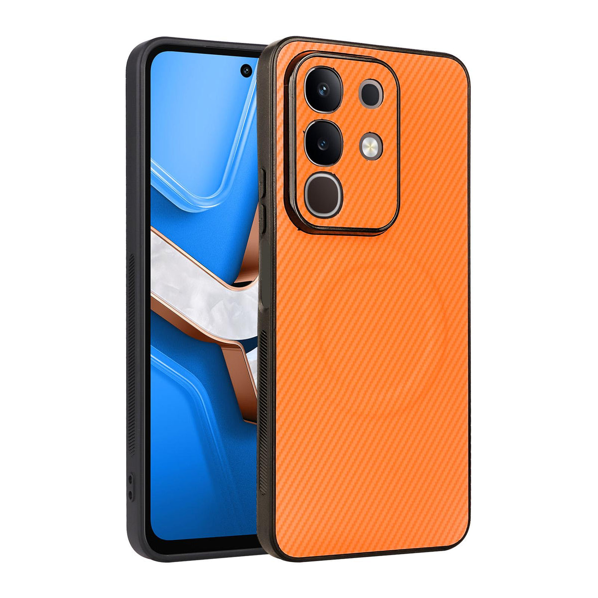 For vivo Y29 4G / T4x 5G / Y300t Precise Cutout Carbon Fiber Texture Vegan Leather Phone Case - Orange - EDA009698504A