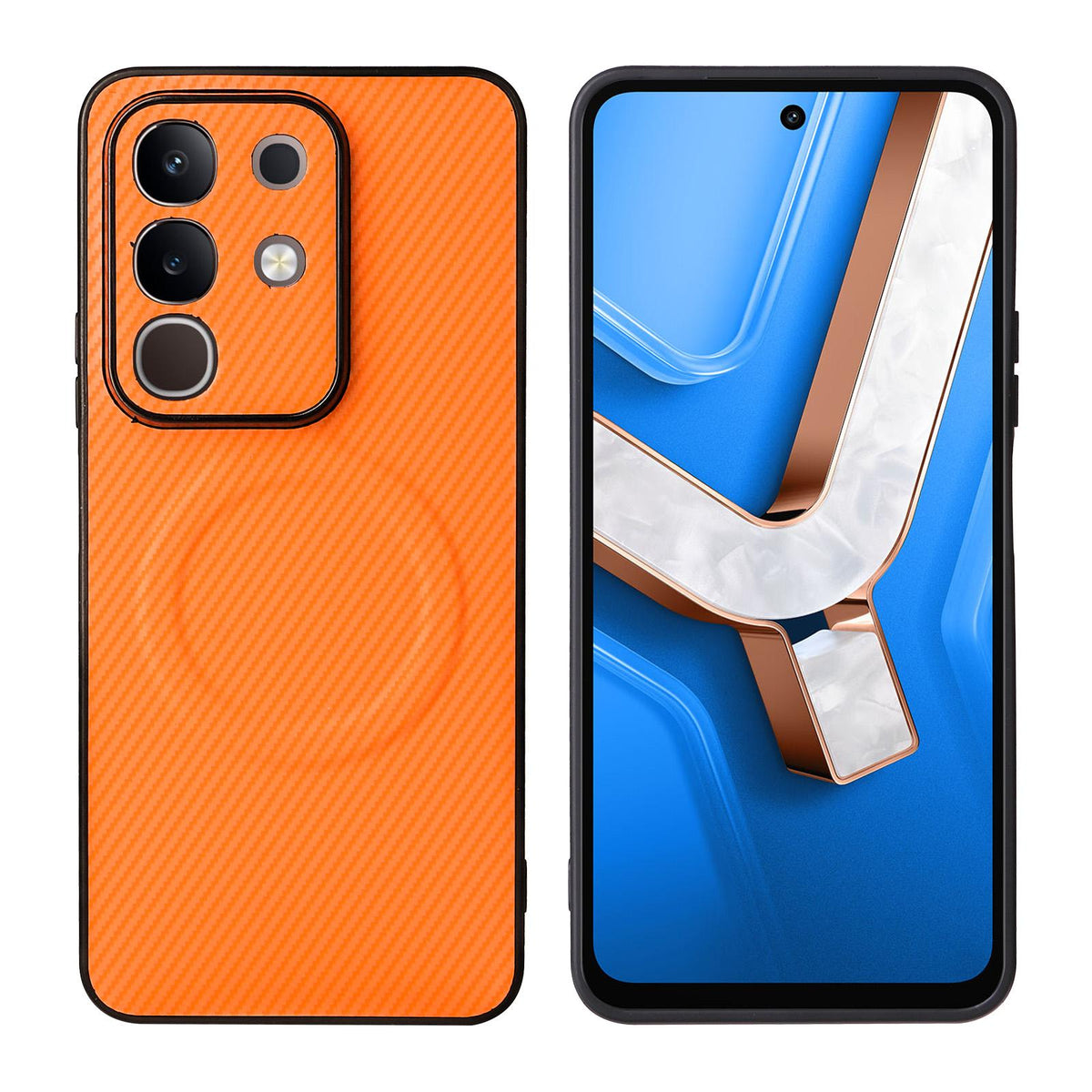 For vivo Y29 4G / T4x 5G / Y300t Precise Cutout Carbon Fiber Texture Vegan Leather Phone Case - Orange - EDA009698504A