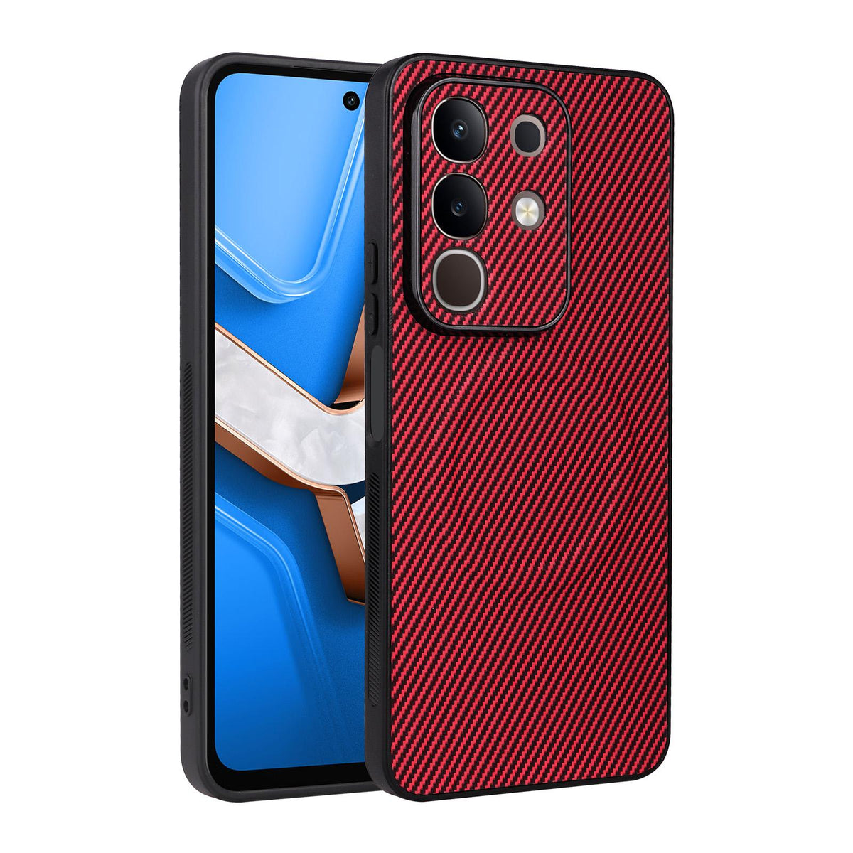 For vivo Y29 4G / T4x 5G / Y300t Precise Cutout Carbon Fiber Texture Vegan Leather Phone Case - Red - EDA009698504B