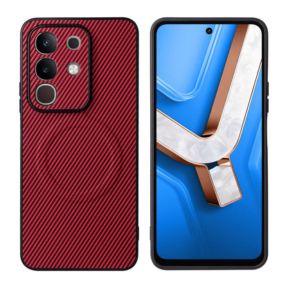 For vivo Y29 4G / T4x 5G / Y300t Precise Cutout Carbon Fiber Texture Vegan Leather Phone Case - Red - EDA009698504B
